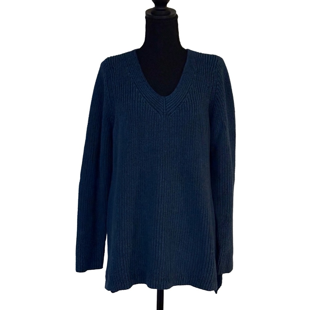 L.L.Bean 100% Cotton Ribbed Knit Sweater | Blue | Long Length | Size L